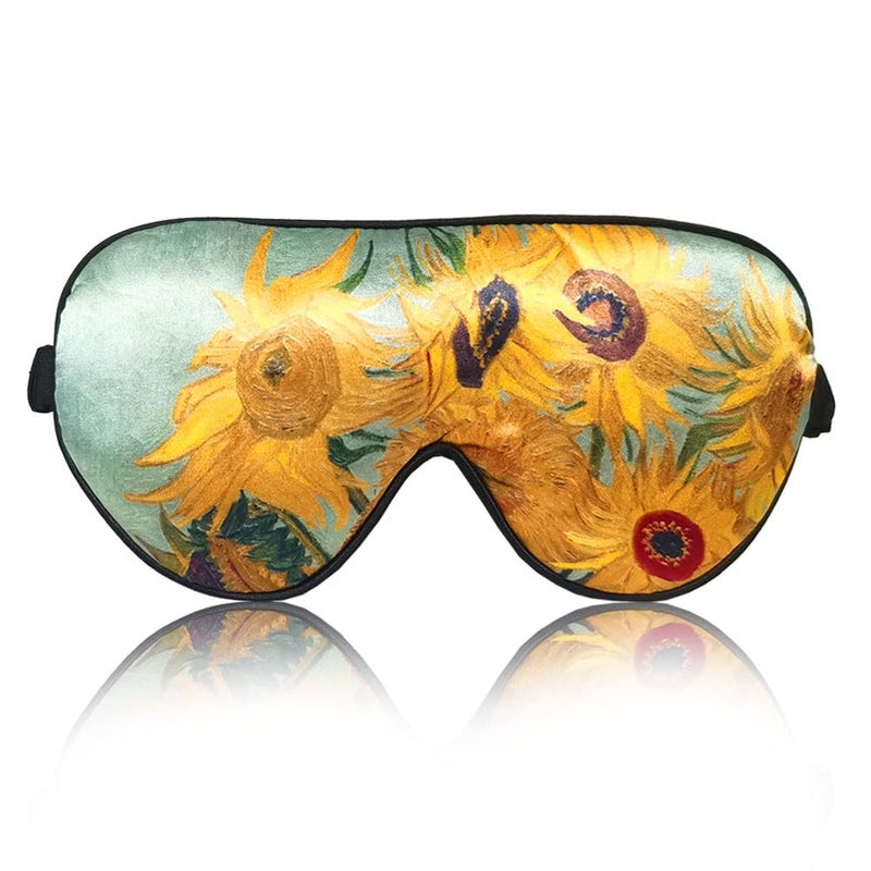 Van Gogh Sleep Eye Mask-Perfect Light Blockout Comfort Soft Eye Mask for Women Men-100% Silk Eye Mask 1 Pair of Ear Plugs Eye Mask for Sleeping with Pouch for Travelling (Sunflower)